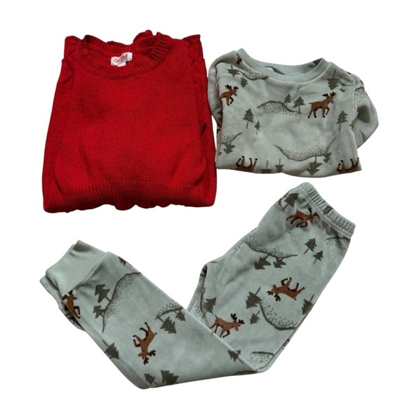 Bundle Christmas 3PC Set Girls 4T Pajama Red Dress - Picture 1 of 5